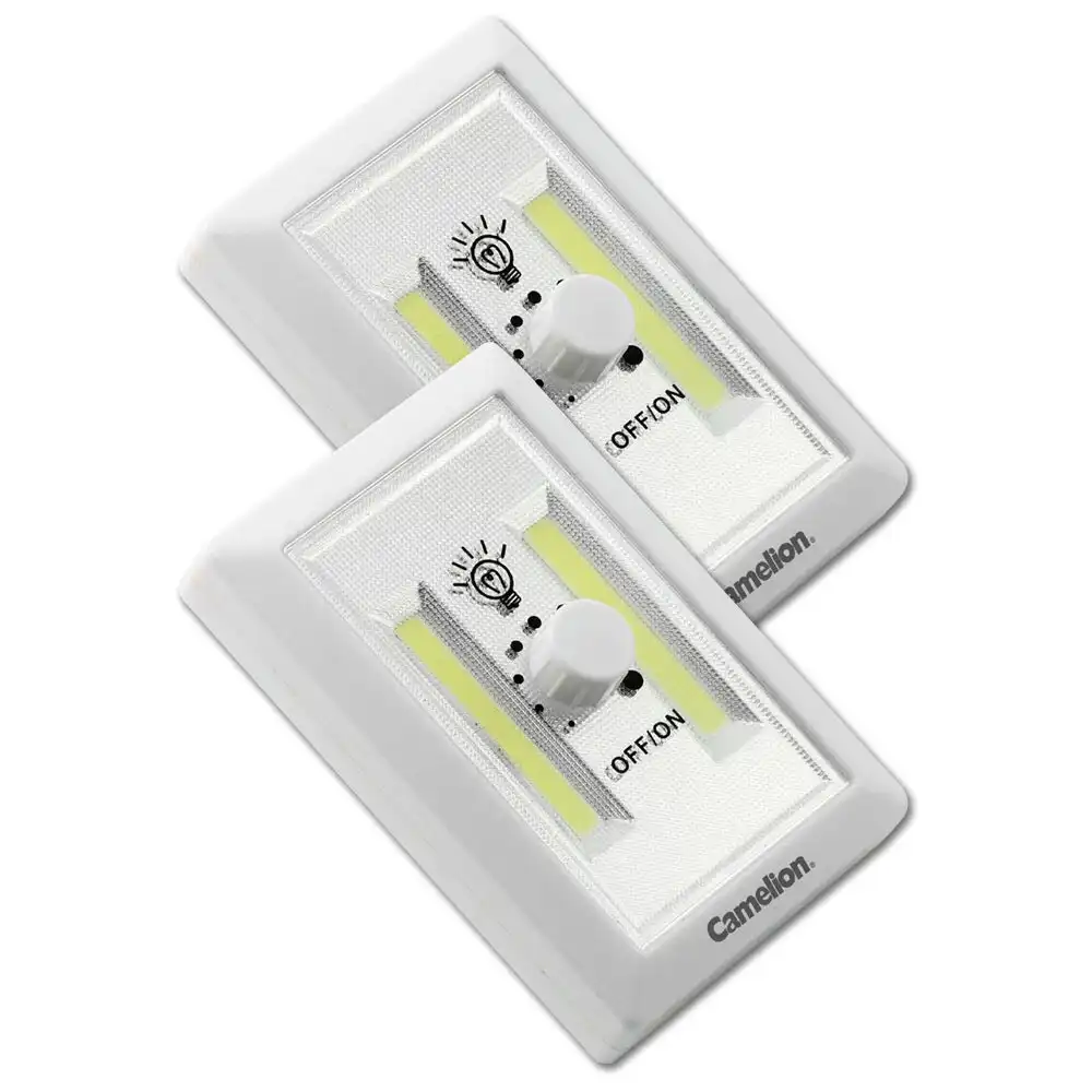 2x Camelion Portable Light Double 3W COB LED w/ Wall Mount & Dimmer Knob Switch