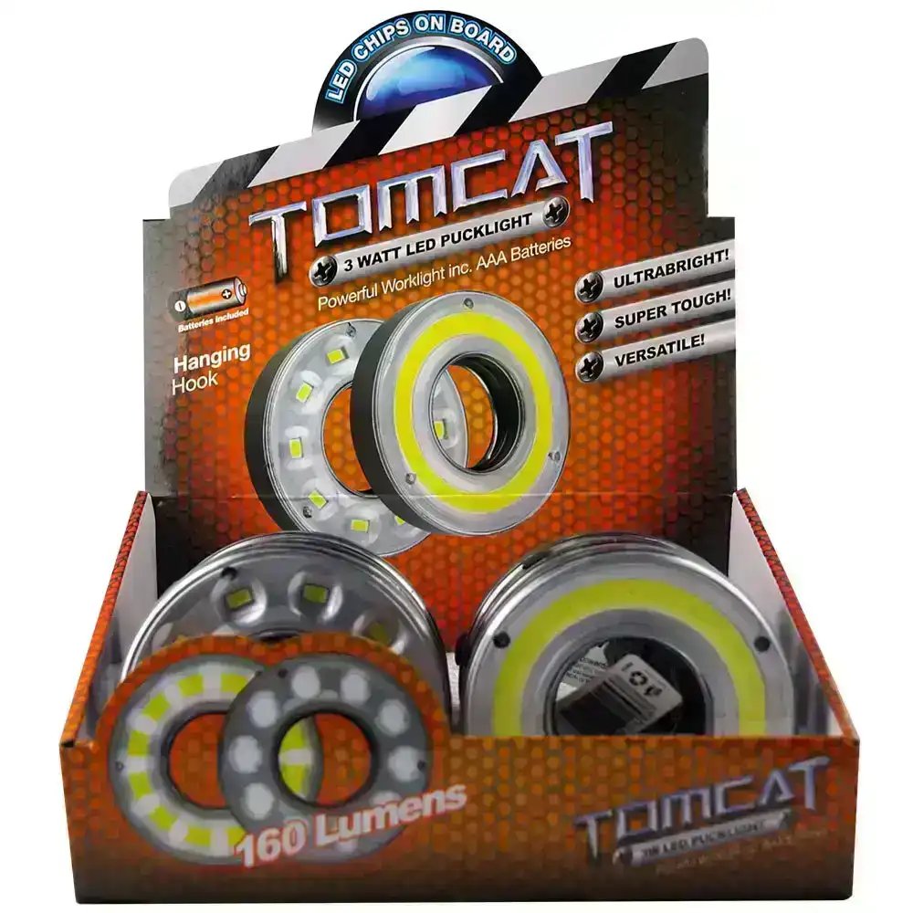 Tomcat 3W COB/10 SMD LED 8.8cm Puck Light 160 Lumens Worklight w/ AAA Batteries