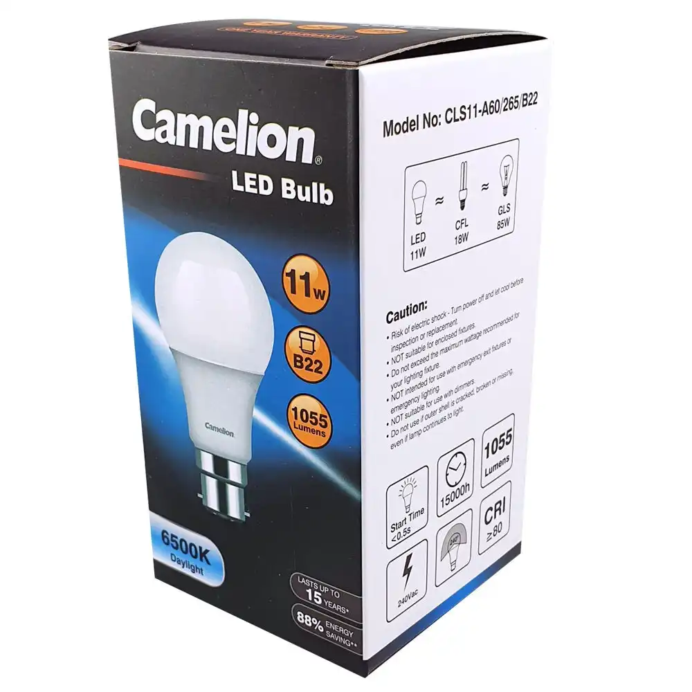 Camelion LED Light Bulb B22 11W 6500K Bayonet 1055 Lumen Globe Cool Daylight