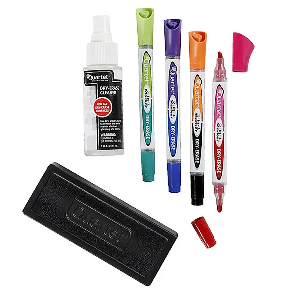 Quartet Eraser/ Liquid Cleaner & 4x 2in1 Markers Accessory Kit Set f/ Whiteboard
