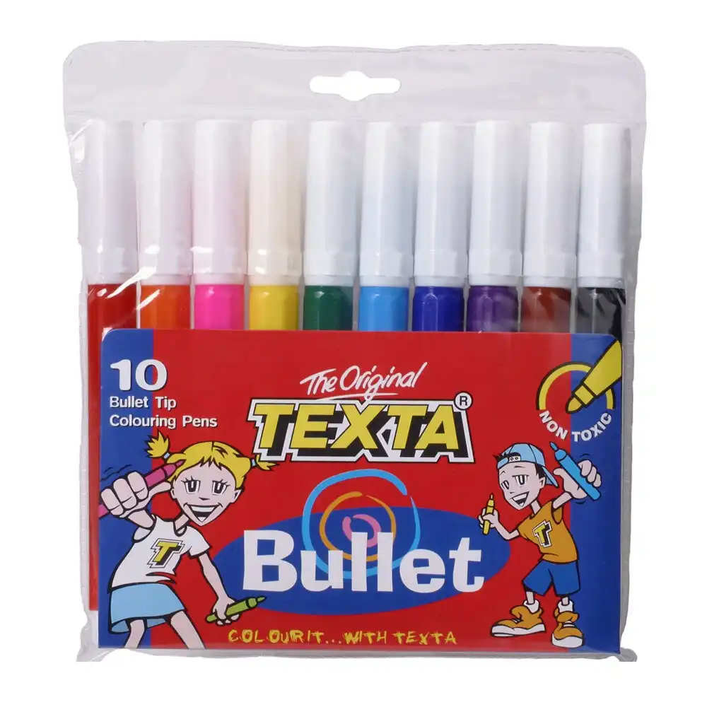 10pc Texta Bullet Tip Colouring Pens Drawing Art Marker Water Based Pen f/ Kids