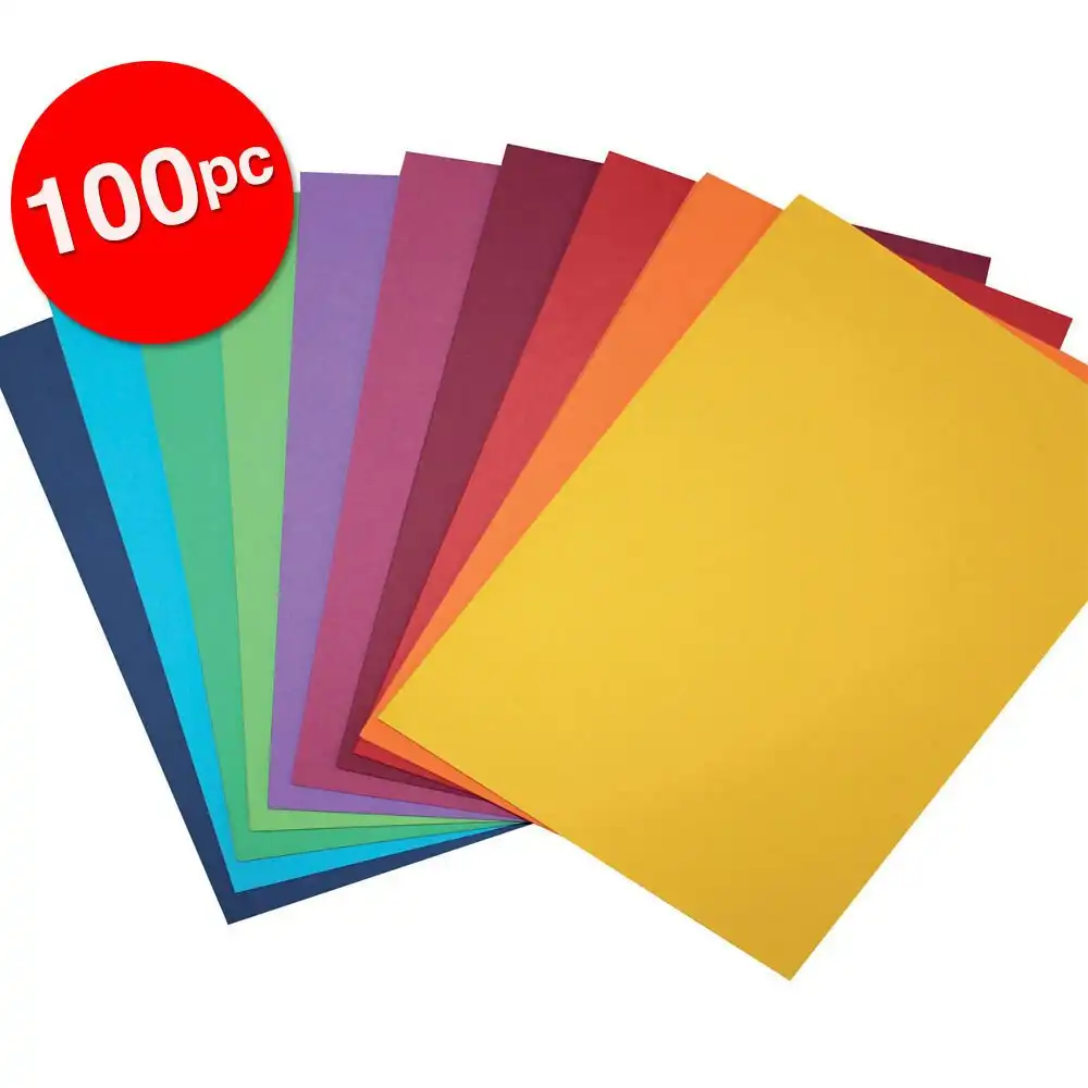 100pc ColourfulDays A4 Colour Board 200gsm Paper Craft School Sheets Assorted