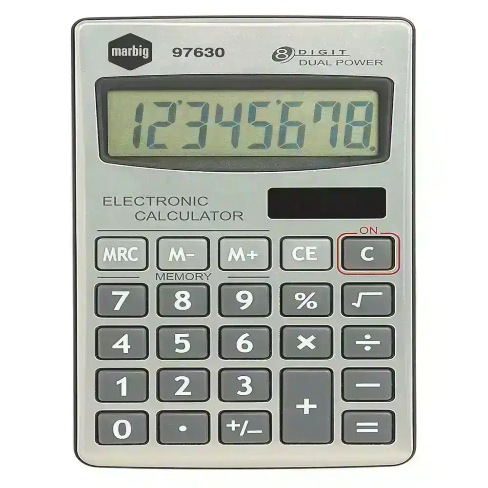 Marbig 8 Digit Handheld Calculator Home/Office/School w/ Large Display Silver