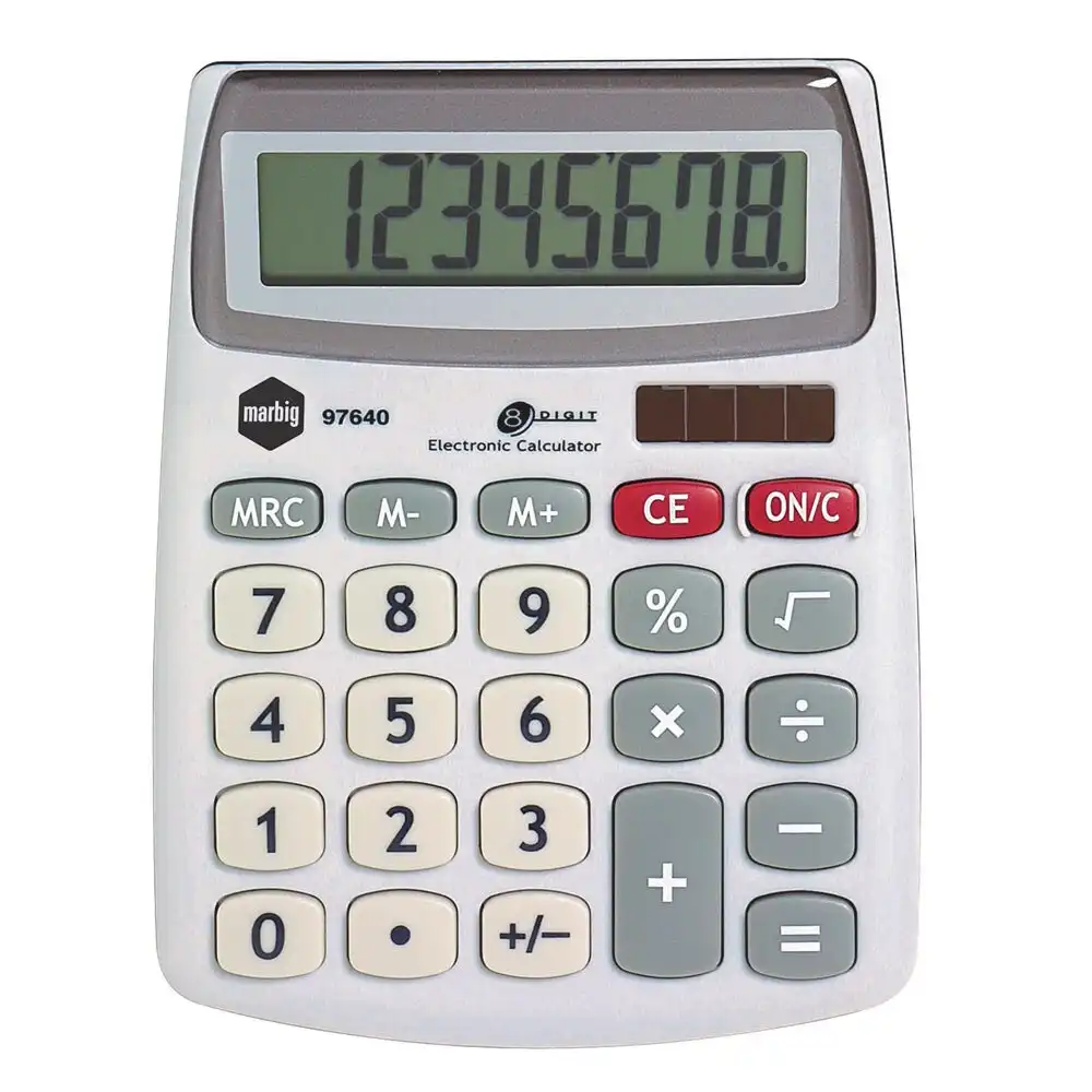 Marbig 8 Digit Compact Desktop Calculator Office/Home/School Solar Large Display