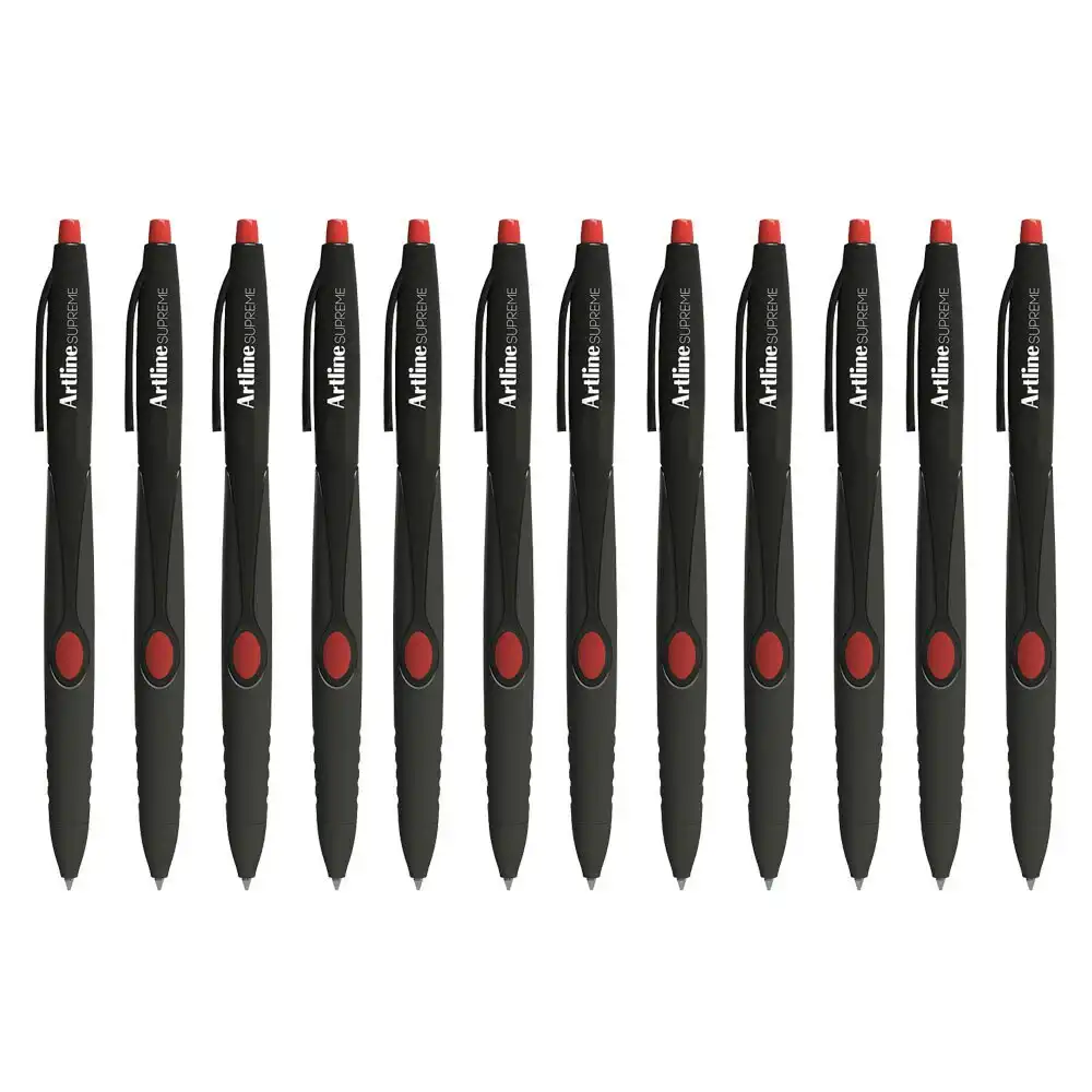 12pc Artline Supreme 1.0mm Ball Point Pen Writing School Ballpoint Draw Pens Red