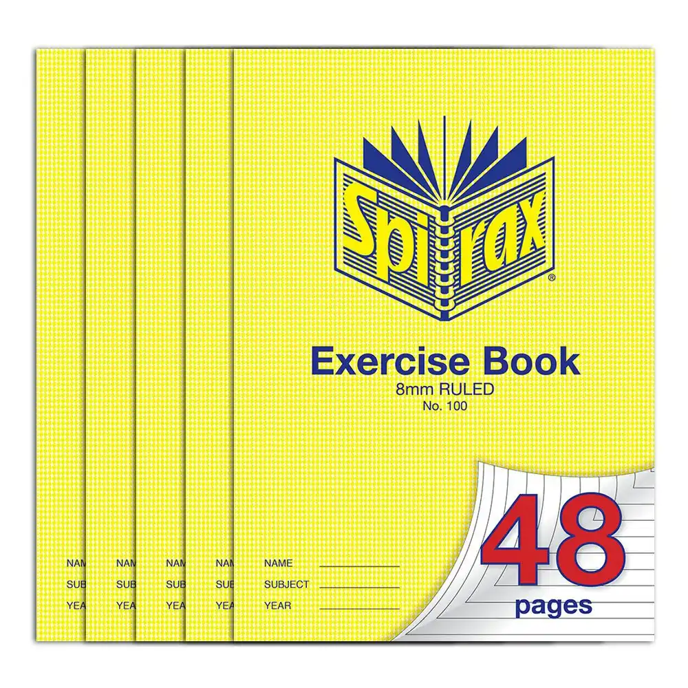 5x Spirax 70 GSM 48 Pages A4 8mm Ruled No.100 Exercise Book School Notebook