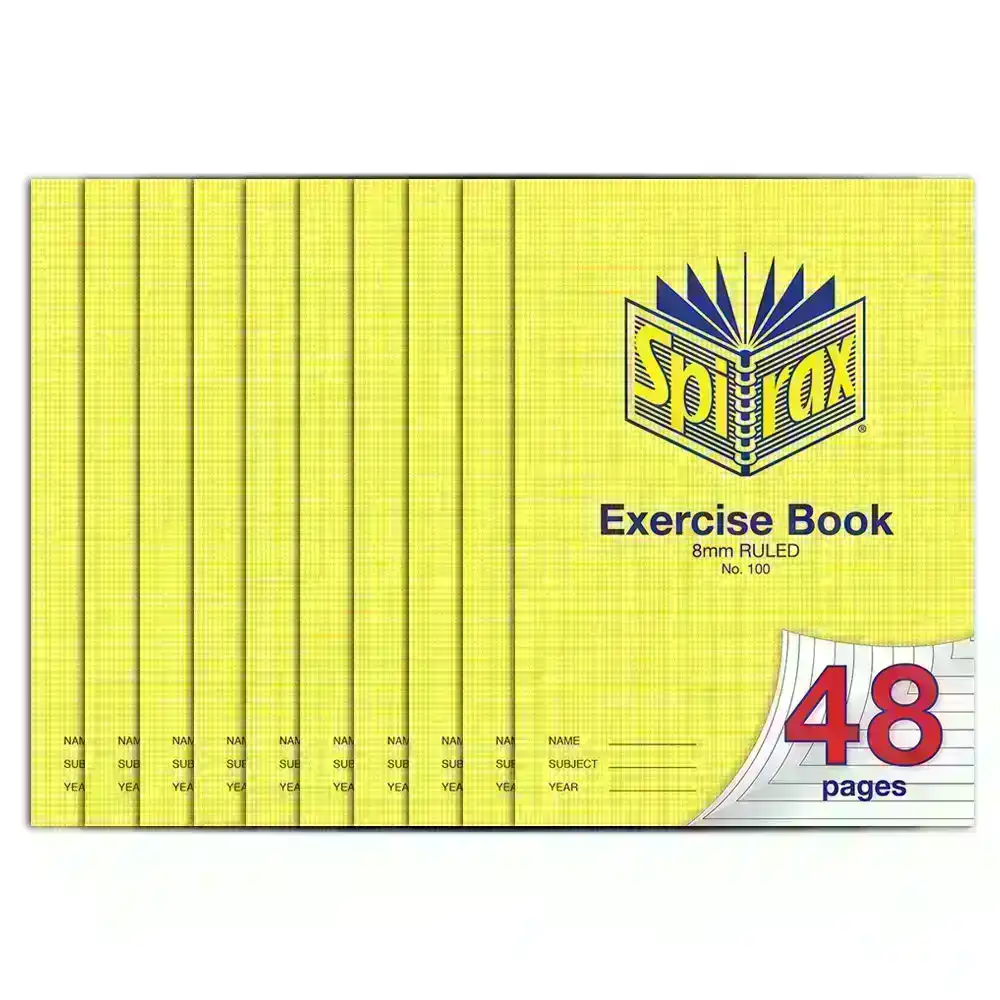 10x Spirax 70 GSM 48 Pages A4 8mm Ruled No.100 Exercise Book School Notebook