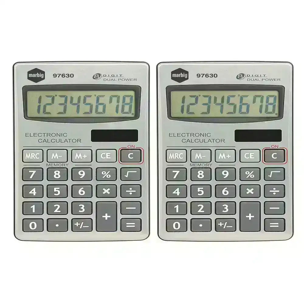 2x Marbig 8 Digit Handheld Calculator Home/Office/School w/ Large Display Silver