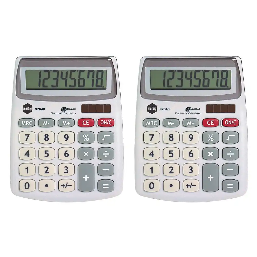 2PK Marbig 8 Digit Compact Desktop Calculator Office/School Solar Large Display