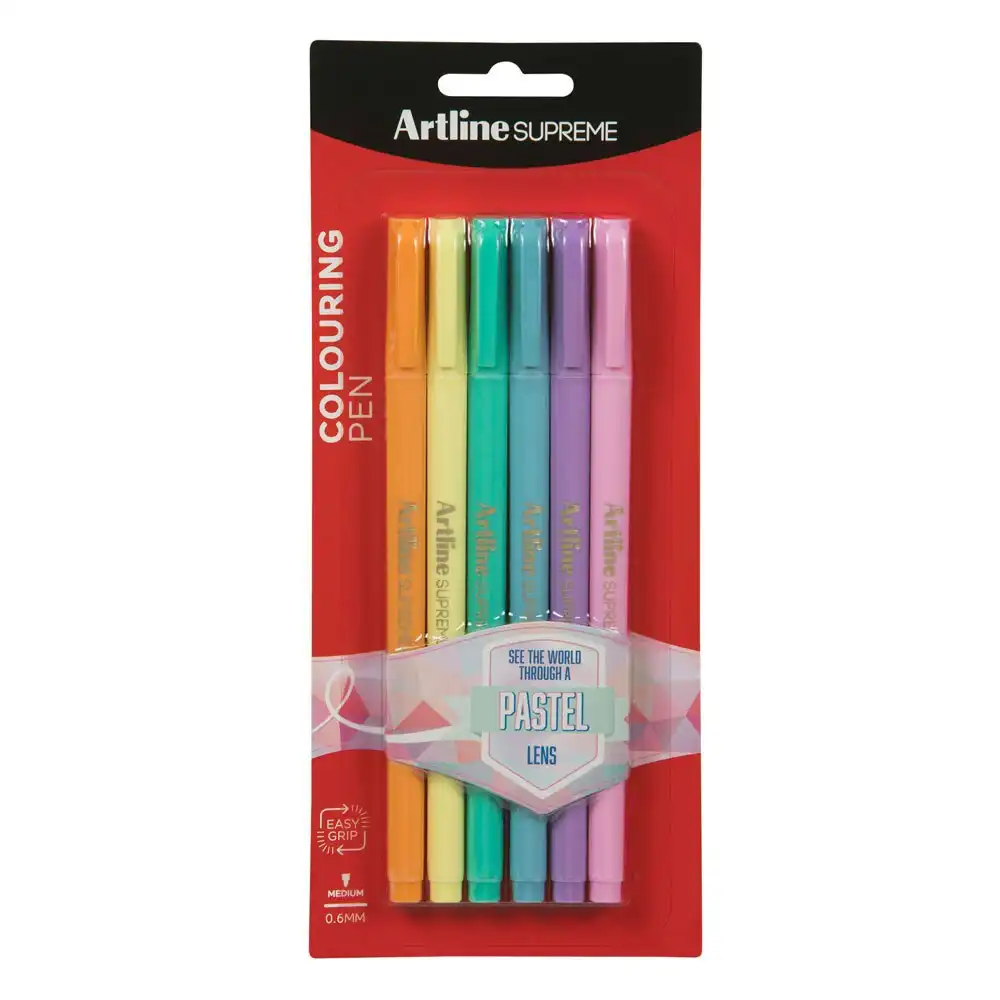 6pc Artline Supreme 0.6mm Fine Point Pens Art/Crafts Pen Assorted Pastel Colours