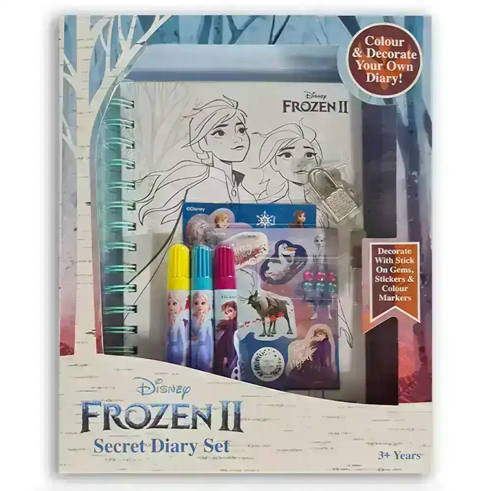Disney Frozen 2 Lockable Girls Diary Secret Journal w/ Markers/Stickers/Gem 3y+