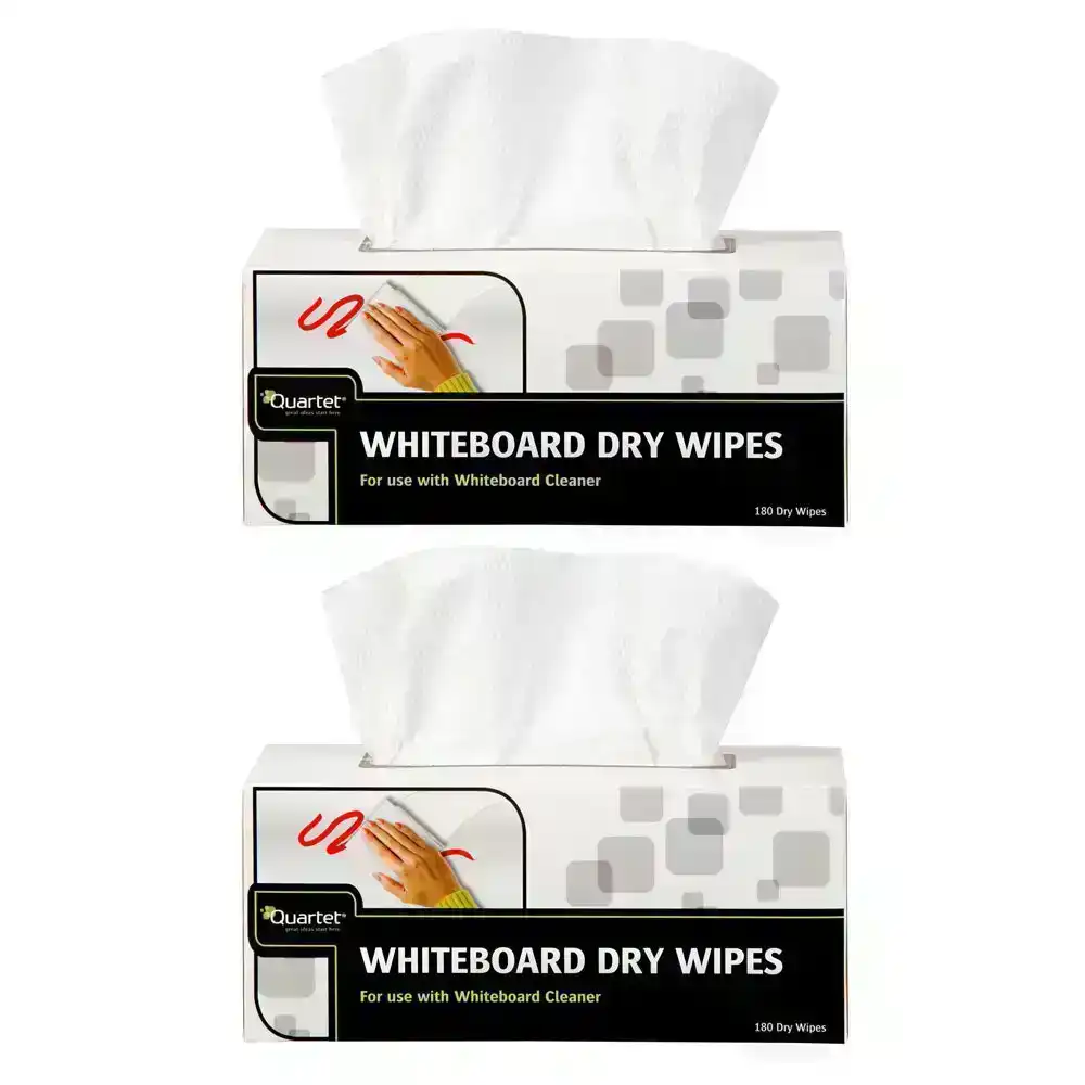 2x 180pc Quartet Dry Wipes Cleaning Wipe Eraser/Cleaner for Whiteboard White