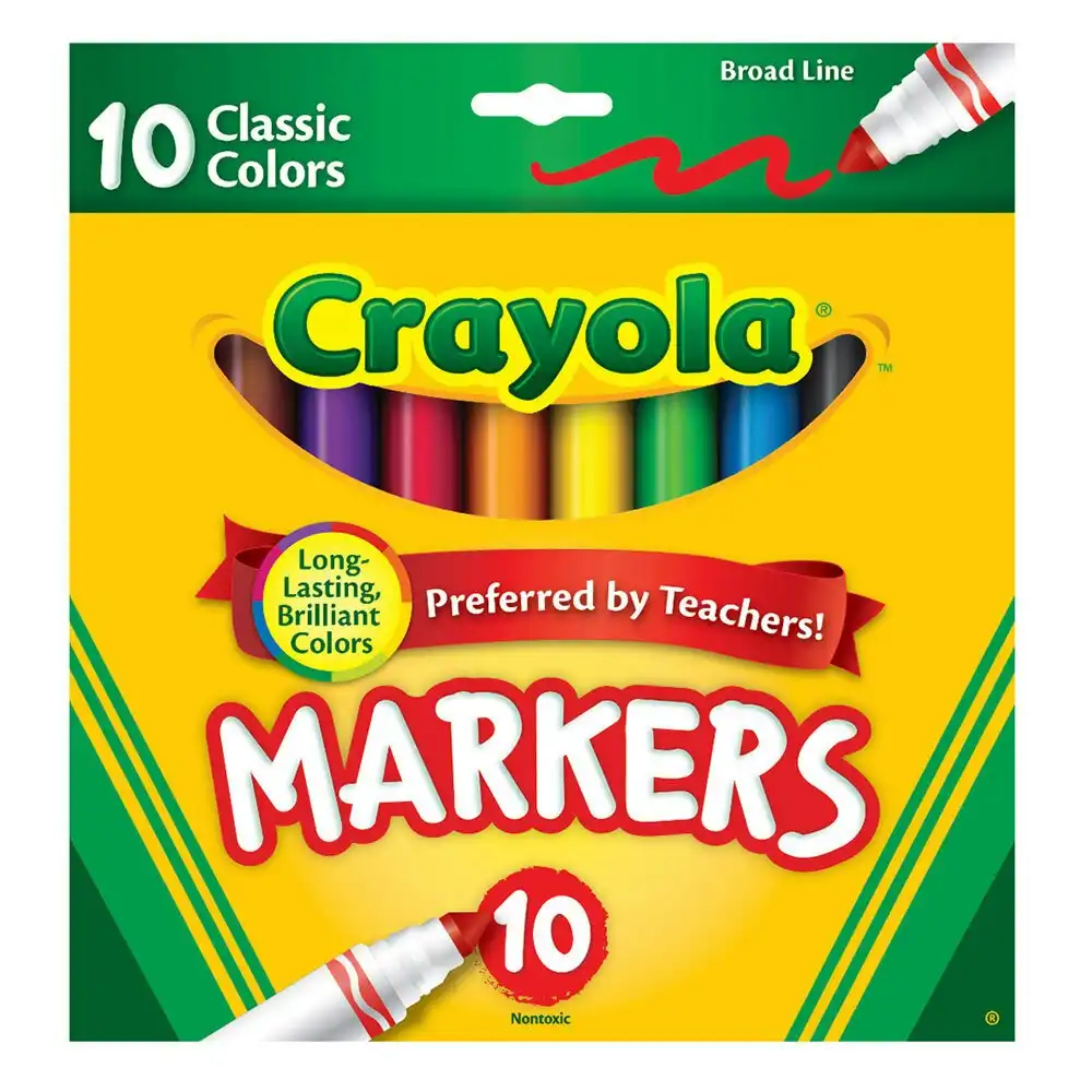 10PK Crayola Classic Broadline Markers Drawing Colouring Pen Kids 3y+ Art/Craft
