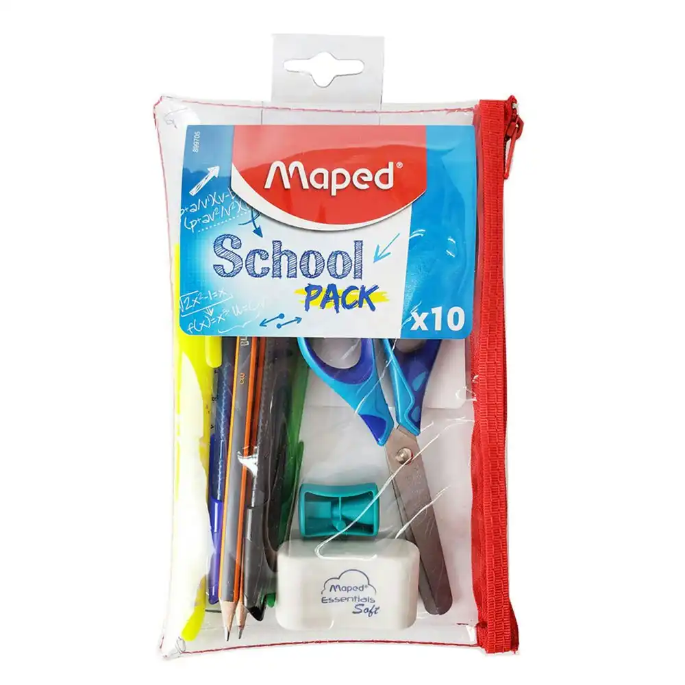 10pc Maped Transparent Pencil Case Stationery Set Pens/Ruler/Sharpener School