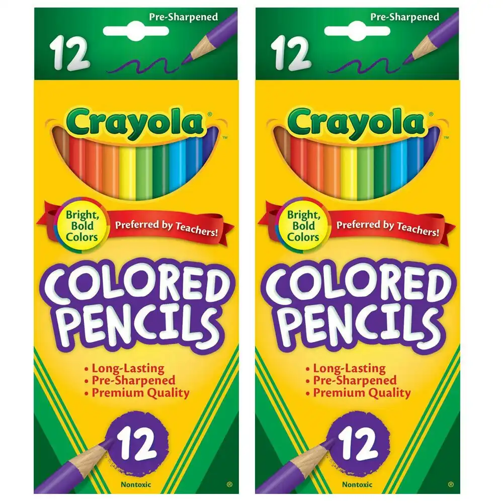 2x 12PK Crayola Full Sized Coloured Pencils Drawing Colouring Art/Craft Kids 3y+