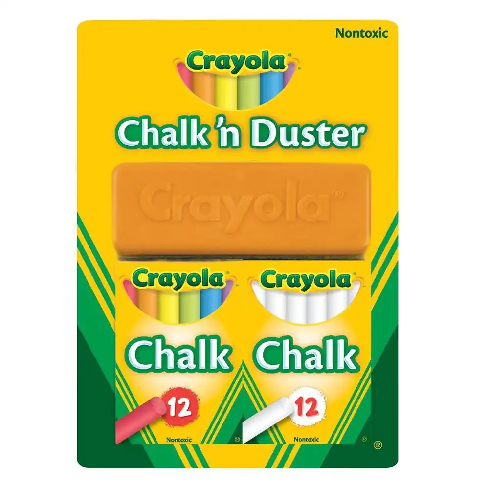 2PK Crayola Chalk N Duster Drawing Art/Craft Draw School Supplies White/Coloured