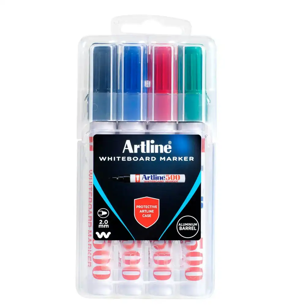 4pc Artline Asst 500 Whiteboard Bullet Markers Writing Pens Standard Colours
