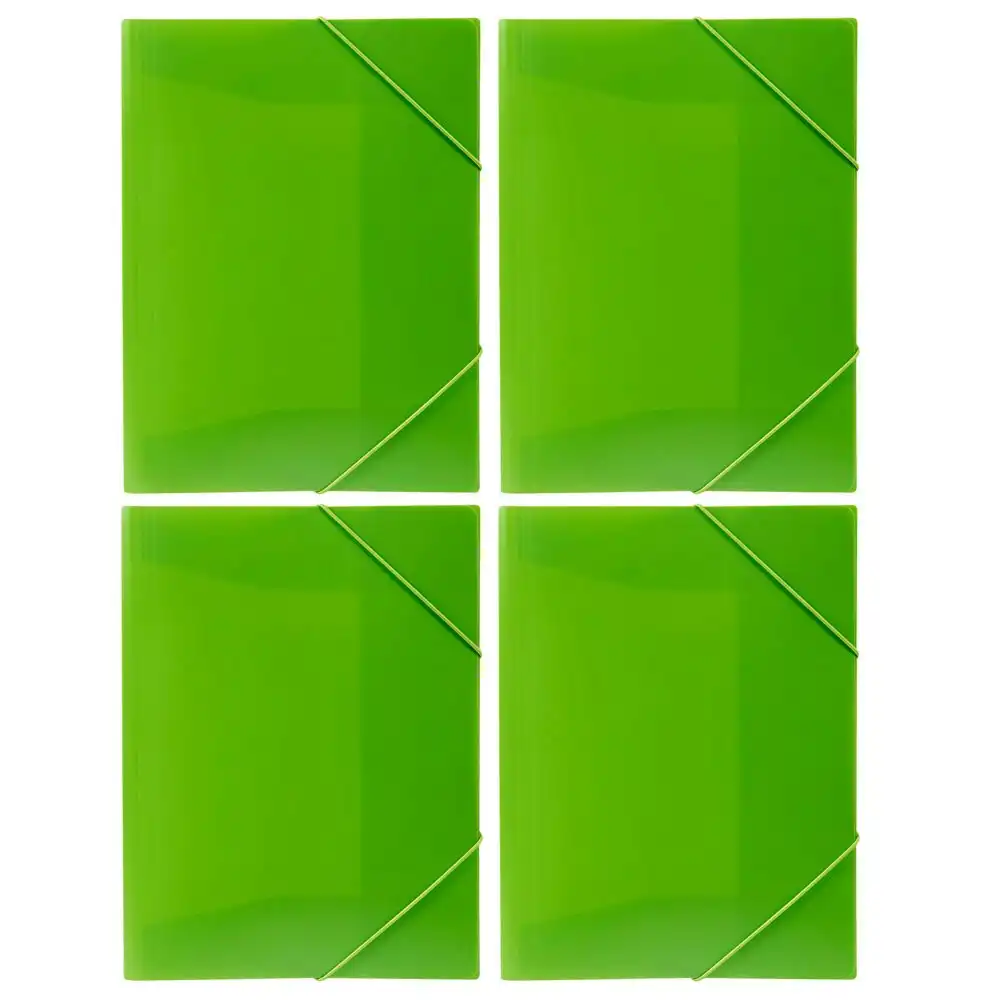 4PK Marbig A4 Document Wallet Brights File/Paper Storage Organiser Folder Lime