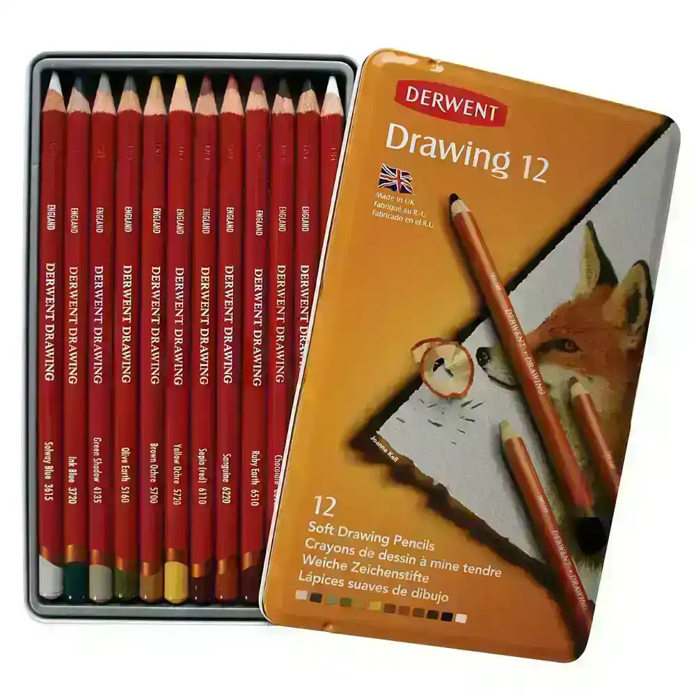 12pc Derwent Academy Drawing Pencils Tin Set Art/Craft Sketching Coloured Pencil