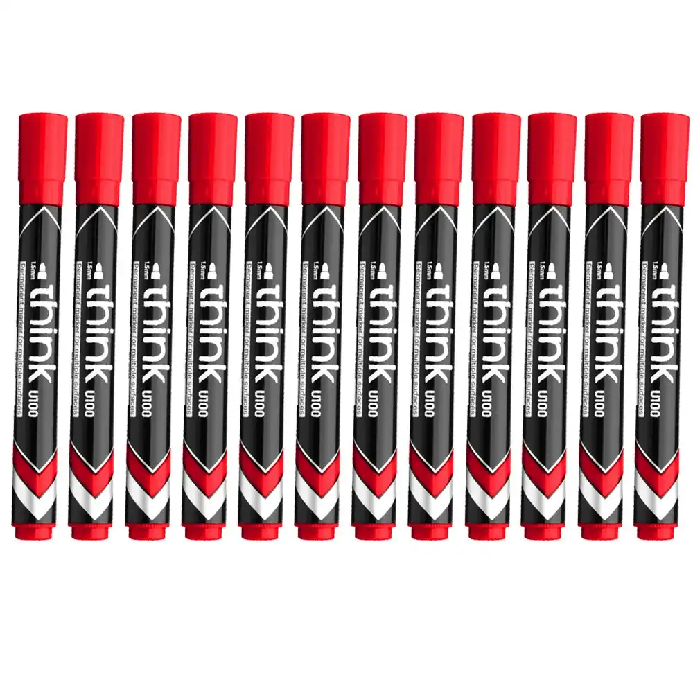 12pc Deli Think 1.5mm Waterproof/Wear Resistant Permanent Markers/Pen Red