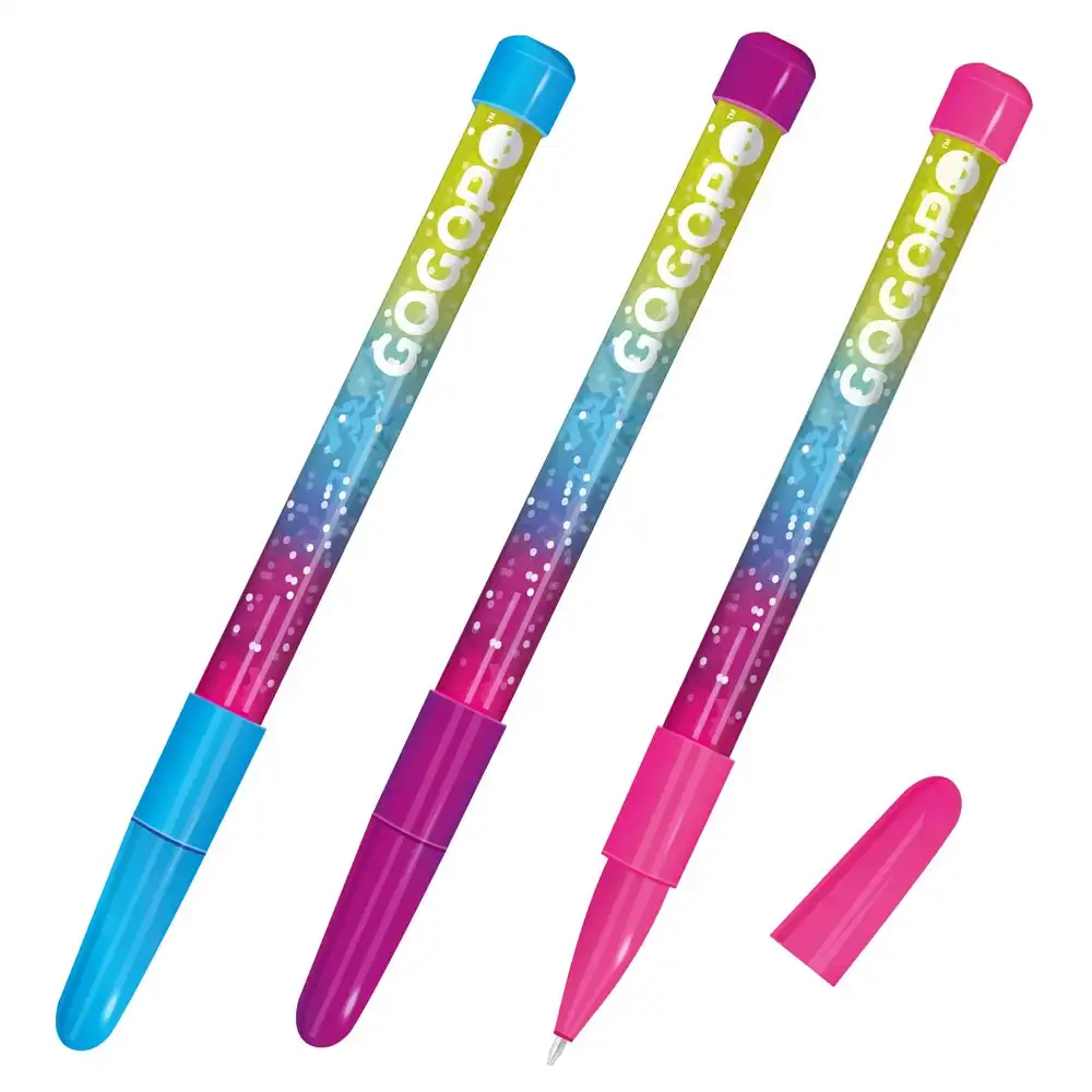 3x Gogopo Glitter Pen/Ballpen/Ballpoint Fun Stationery Office/School Kids Assort