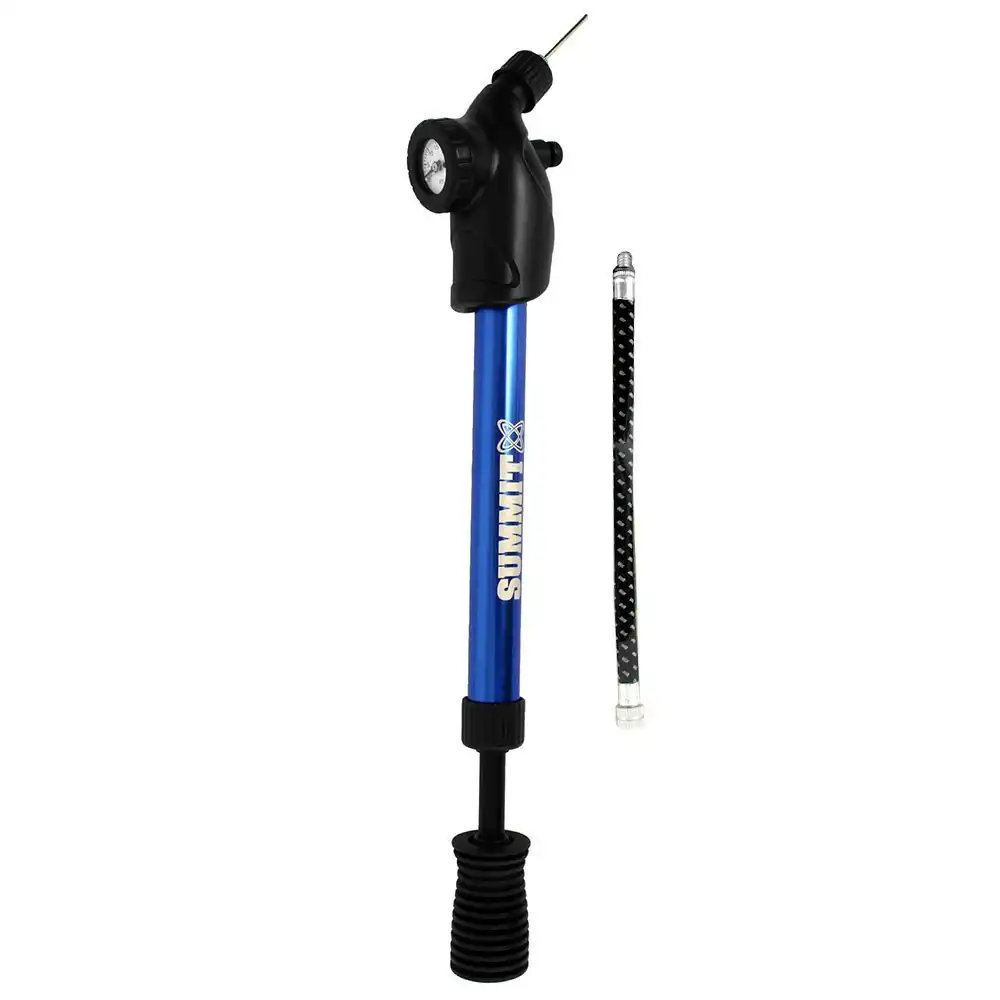 Summit Hand Pressure Air Pump/Inflator w/Gauge for Bike/Sport Ball/Soccer Blue
