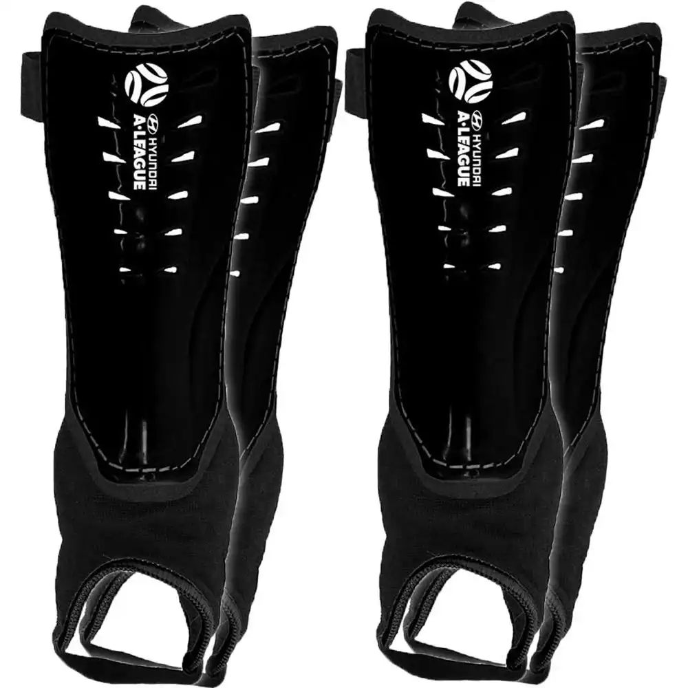 2x Hyundai A-League Shin Guard/Pads w/Ankle Sock/Sports/Soccer Medium Size/Black