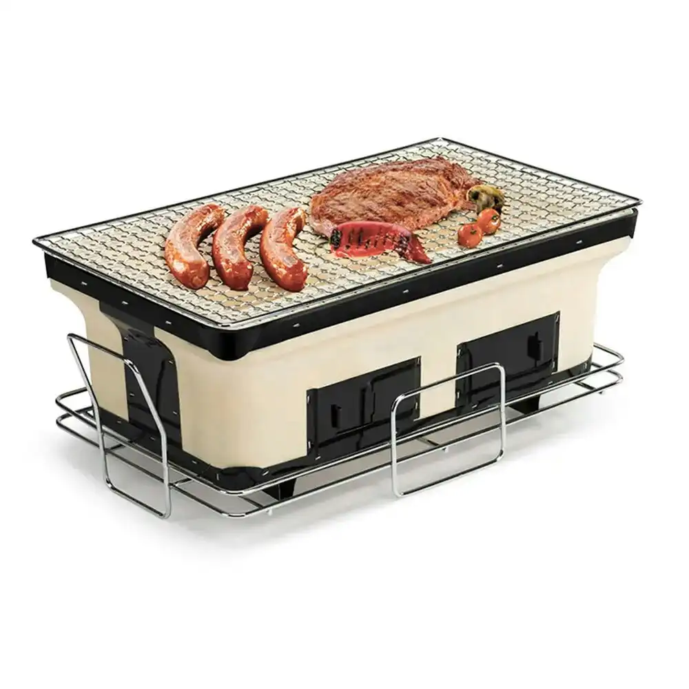 Healthy Choice 40.5cm Clay Firebox Hibachi Tabletop Dual Charcoal Grill/Mini BBQ