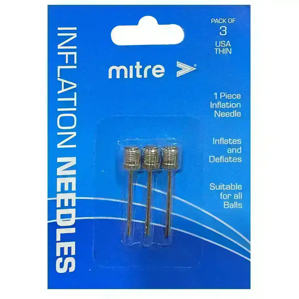3pc Mitre USA Thin Inflation Needle for Basketball/Volleyball Soccer Ball Silver