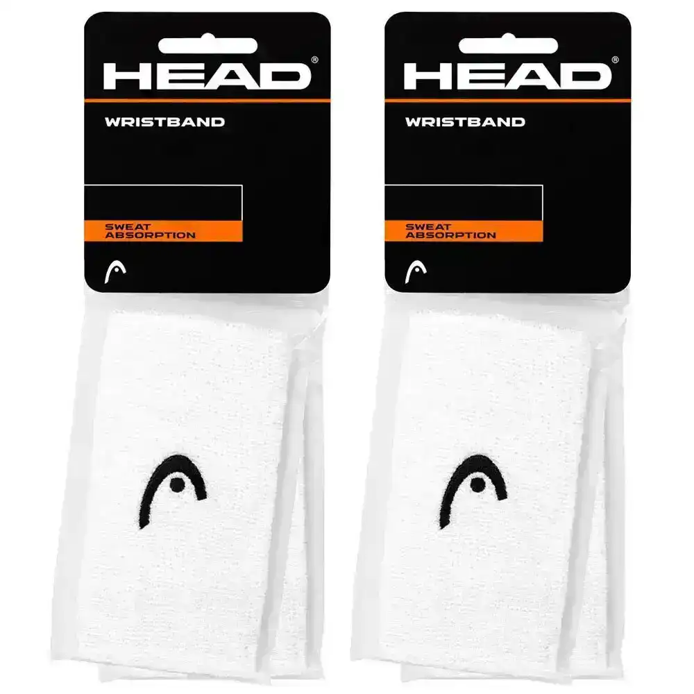 2x 2pc Head 5" Wrist Band Sweatband Sports/Gym Workout/Training Wristband White