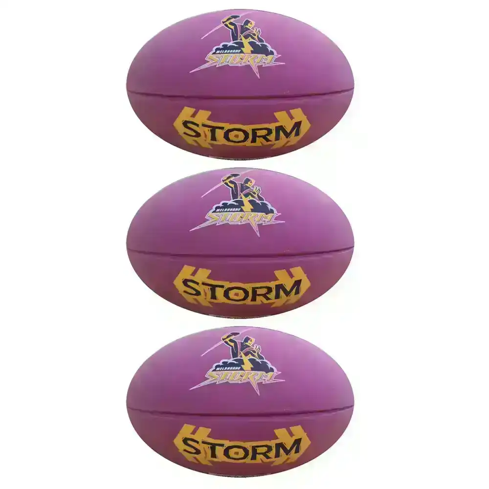 3x Melbourne Storm 12cm Bounce Outdoor Football Sports Training AFL Game Ball PP
