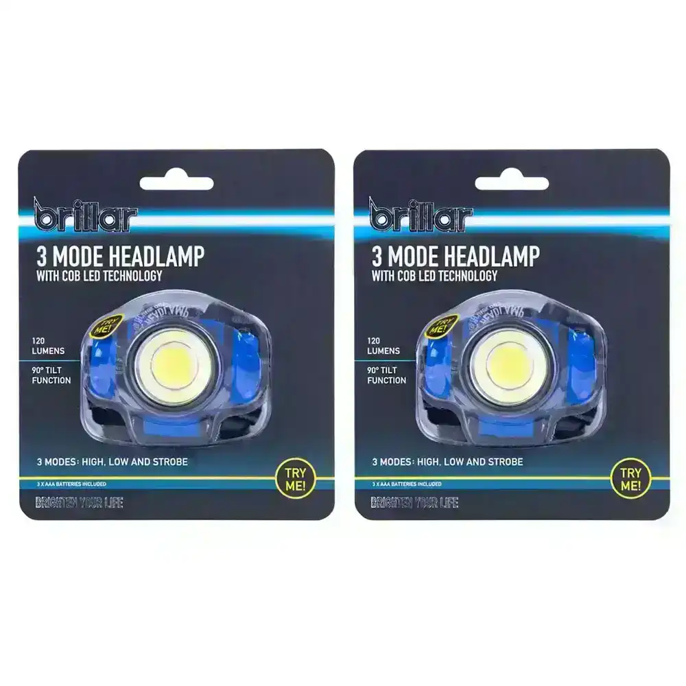 2x Brillar COB LED 3 Modes Headlamp 120lm Headlight Camping Outdoor Head Light