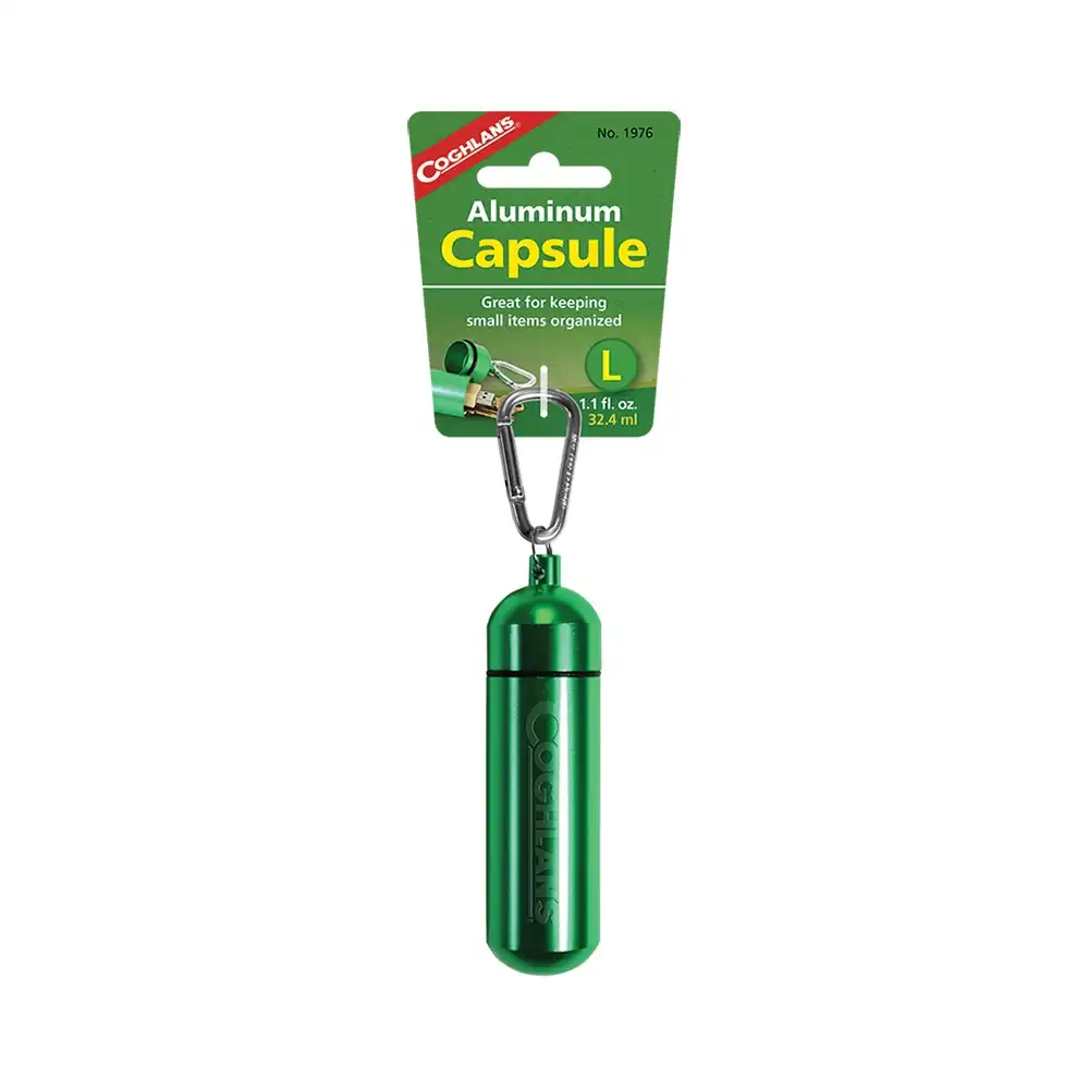 Coghlans 11cm Aluminium Portable Carry Capsule Camping/Hiking Holder Large Green