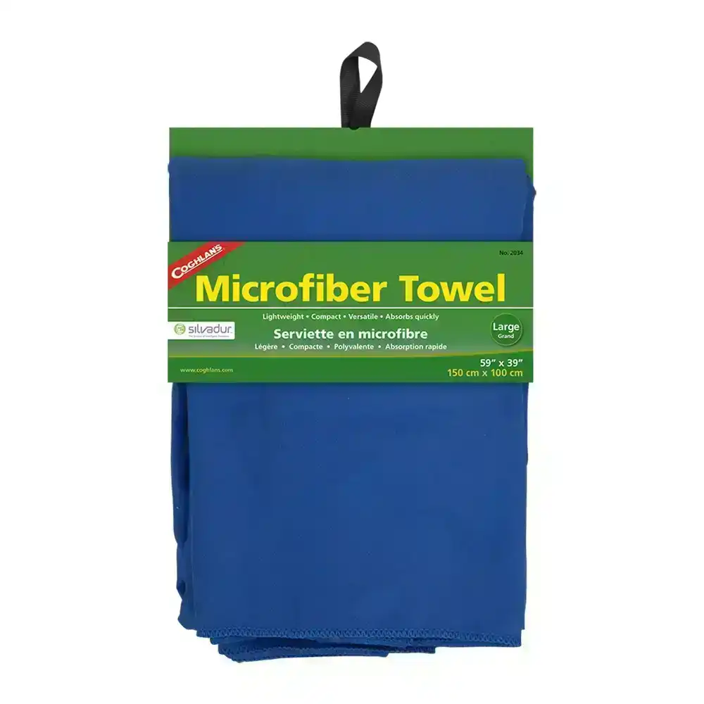 Coghlans Microfibre Absorbent 150x100cm Towel Swimming/Camping Cloth Large Blue