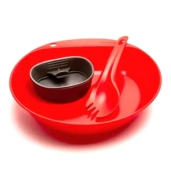Wildo 27cm Pathfinder Kit Outdoor Meal Plate/Cup Picnic/Travel Cutlery/Spork Red