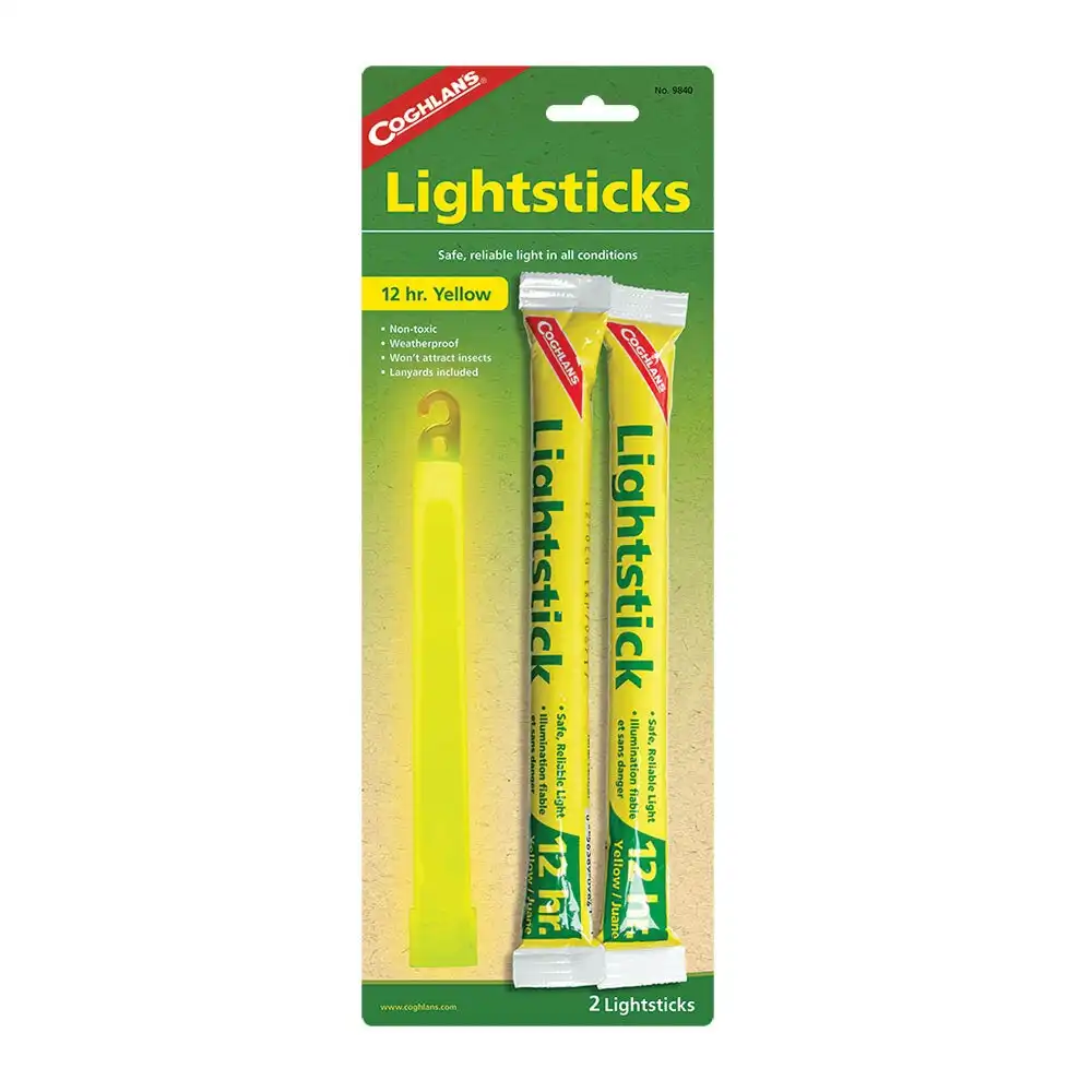 2pc Coghlans Yellow 12hr Lightsticks/Glow Sticks Camping/Hiking Outdoors Warning