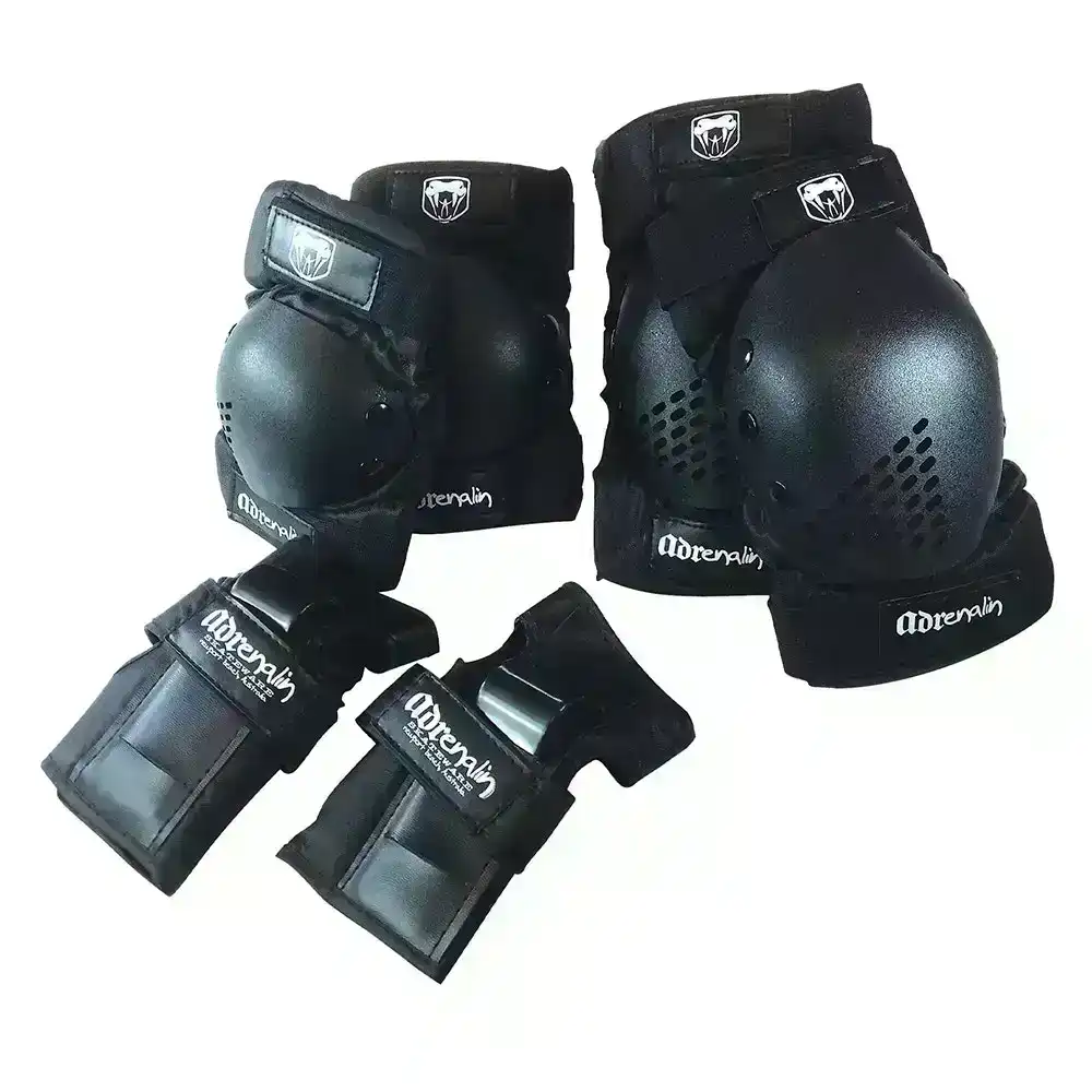 6pc Adrenalin Skate/Sport Knee/Elbow/Wrist Protection Guard Youth/Teen L Set BLK
