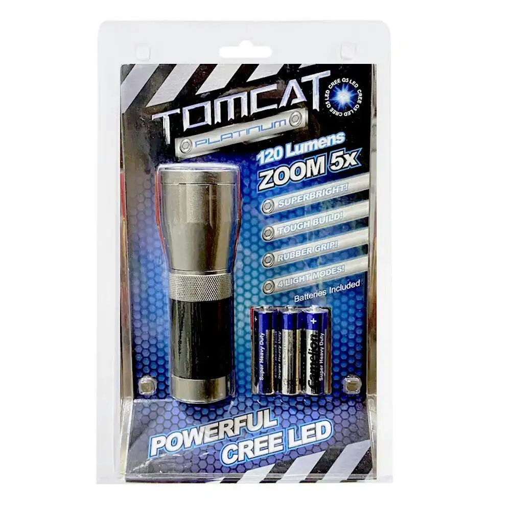 Tomcat Platinum Cree Torch Light 120LM Camping Flashlight w/ 3x AA Batteries