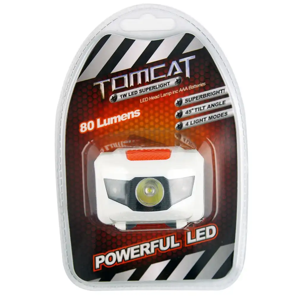 Tomcat 1W LED Head Lamp/Light Flashlight Camping Headlamp w/ AAA Batteries White