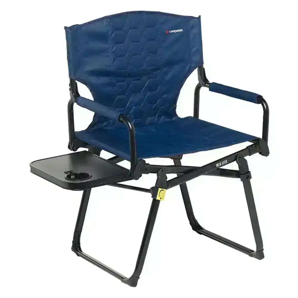 Caribee 90cm Aluminium Folding Directors Chair w/Side Table Navy Outdoor/Camping