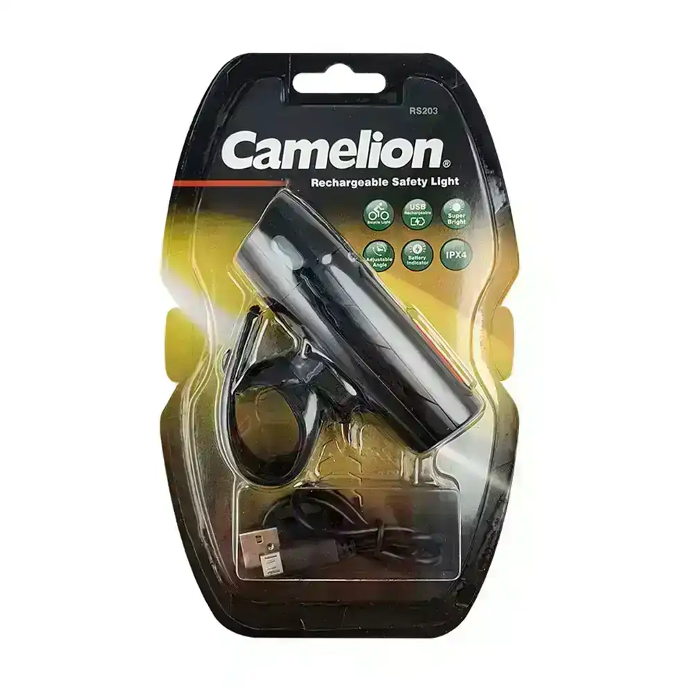 Camelion 9.4cm Rechargeable Safety Front Bike Light 3W LED Bicycle Headlight BLK