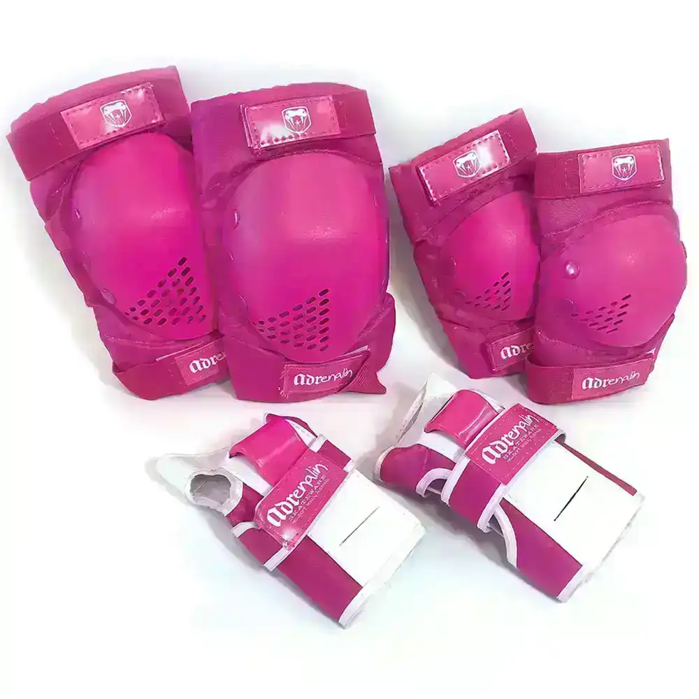 6pc Adrenalin Skateboard & Scooter Knee/Elbow Wrist Protection Set Pink Youth L