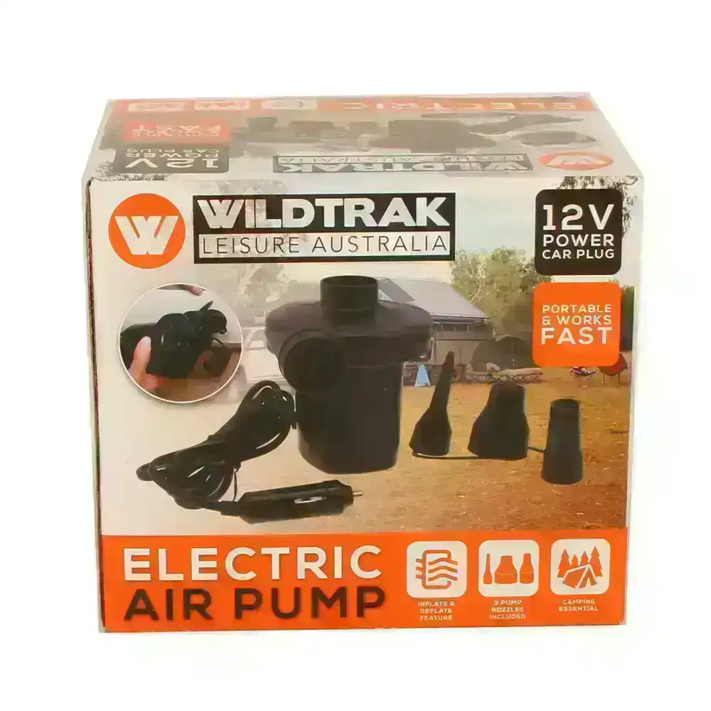 Wildtrak 12V Portable Electric Air Pump For Car Power Plug w/ 3 Pump Nozzles