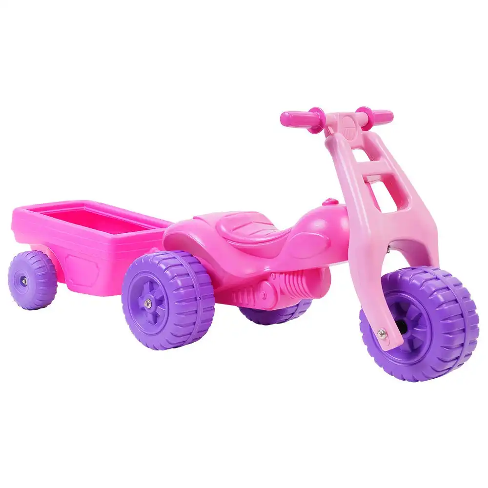 Avoca ATV Push Kick Trike w/ Trailer Junior/Toddler/Kids 1-3y Ride-On Toy Pink