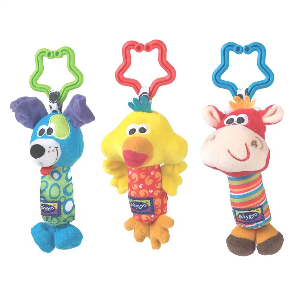 3pc Playgro Tinkle Trio Activity/Plush/Soft/Play Toy w/ Clip for Prams/Strollers