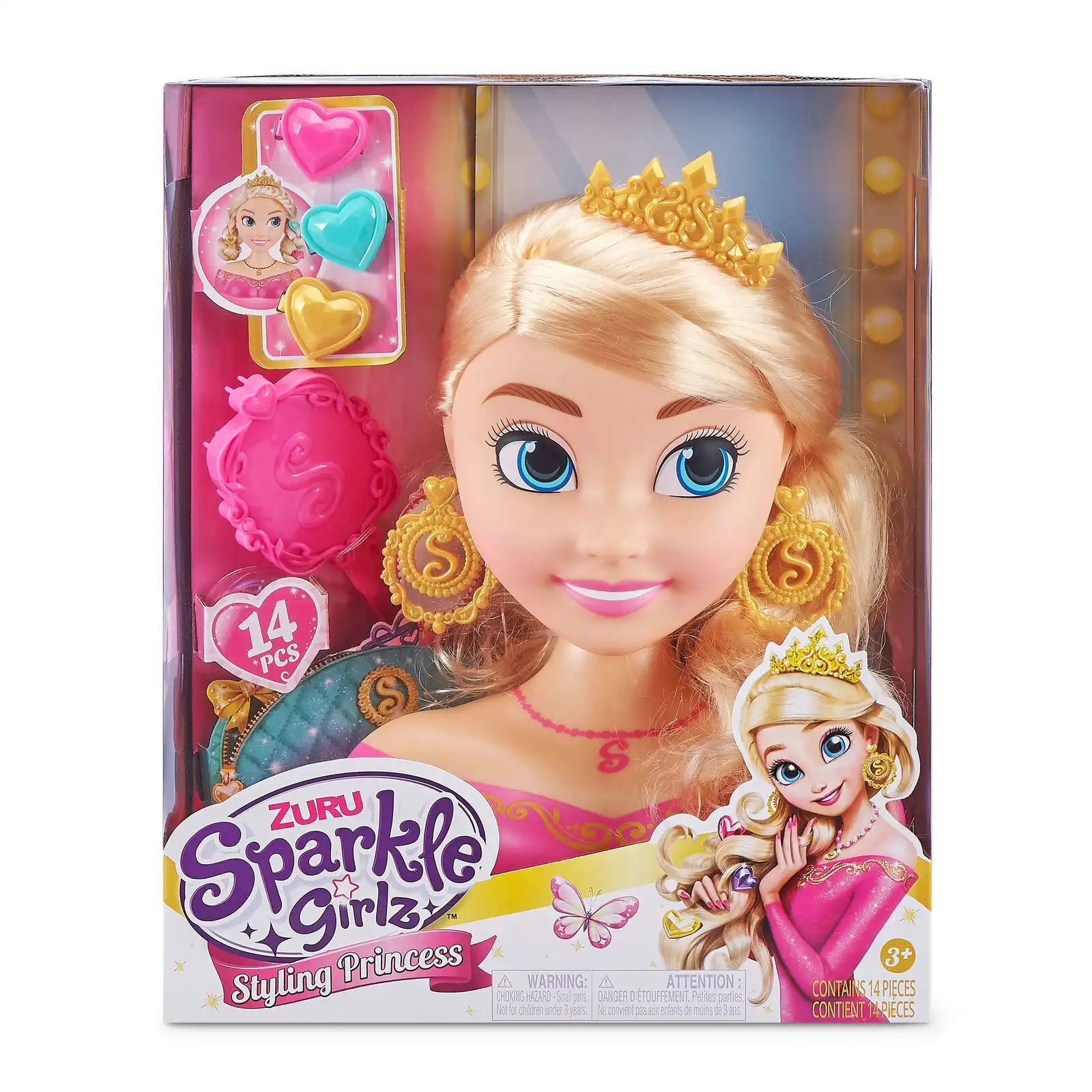 ZURU Sparkle Girlz Hair Styling Doll Princess Head 3+ Kids Toy w/ Accessories