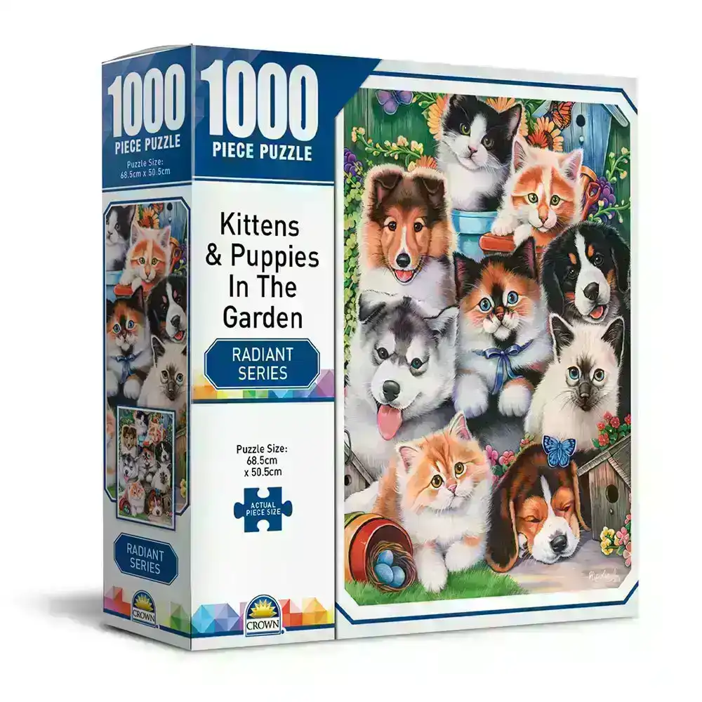 1000pc Crown Radiant Series Garden Pups/Kittens 68.5cm Jigsaw Puzzle Toy 8+ Kids