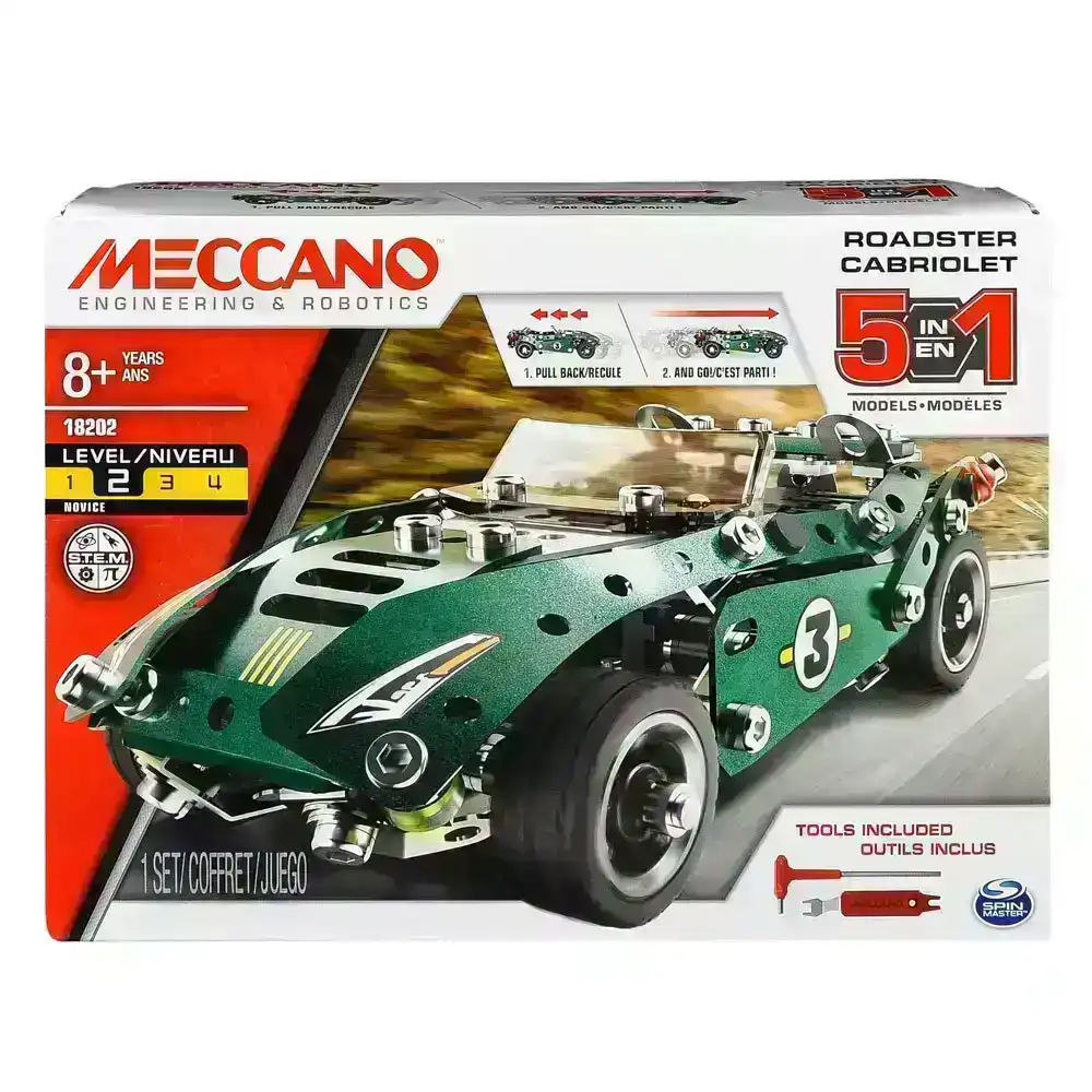 Meccano 5 Model Pull Back Car Roadster Cabriolet Kids/Child 8y+ Vehicle Toy GRN