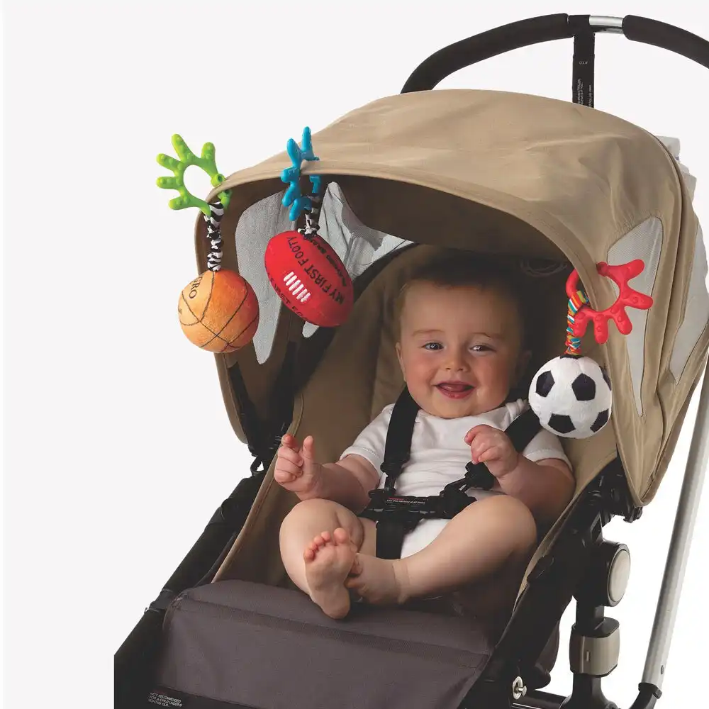 3pc Playgro 0m+ Baby Sports Balls Activity/Soft Toy w/ Clip for Prams/Strollers