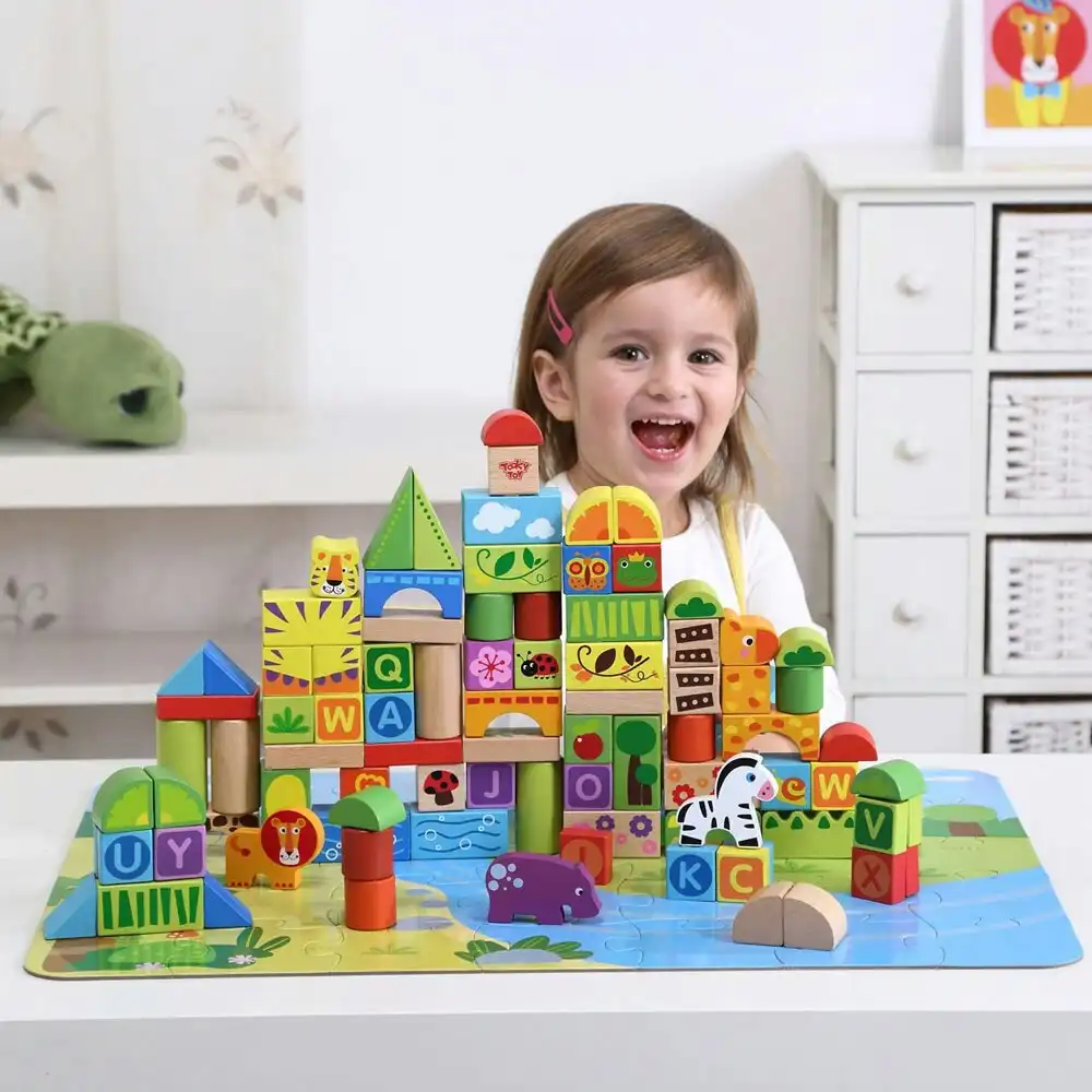135pc Tooky Toy Wooden Jungle Block 2y+ Kids/Toddler Educational Fun/Learning